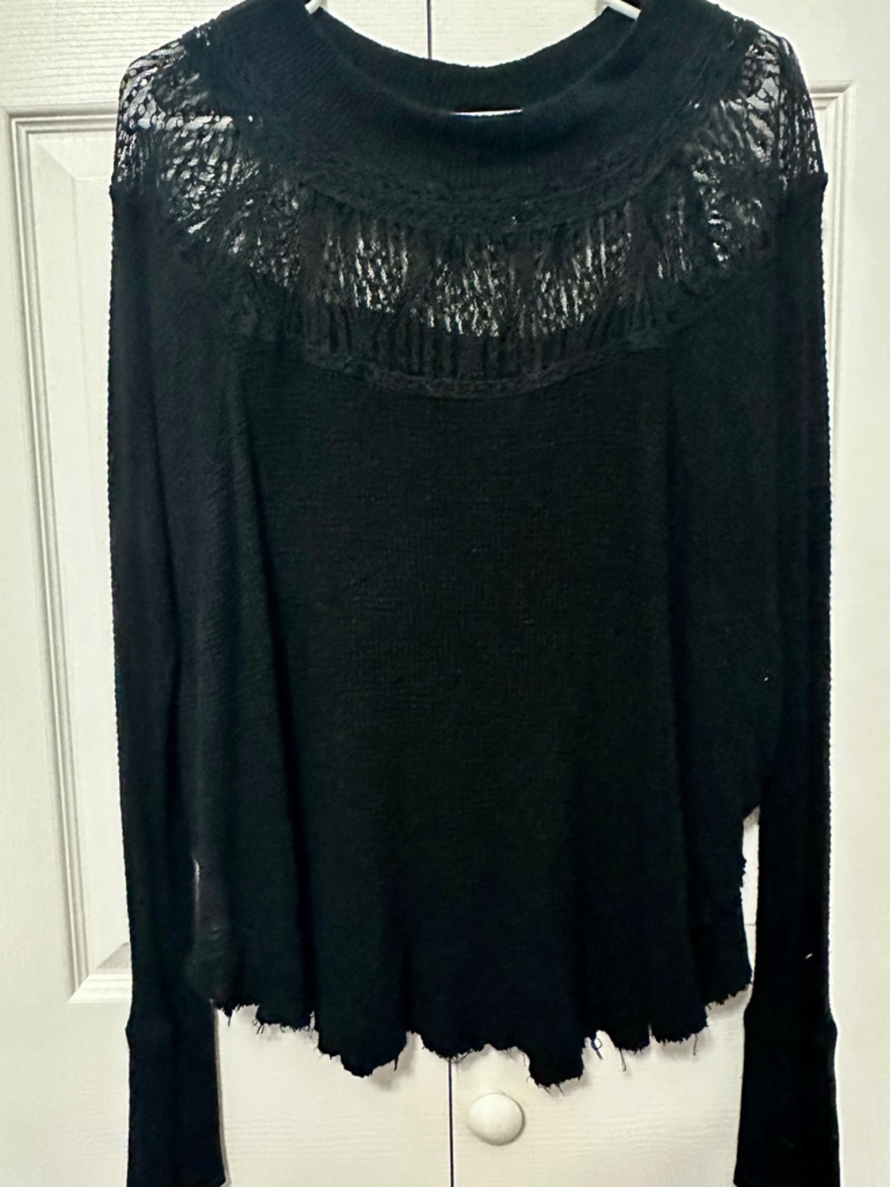 Free People Black Lace Yoke Knit Top